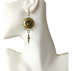 Vintage 1970s Tiger Eye Earrings in brass